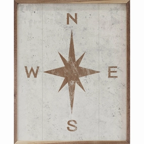 Distressed Compass Wood Framed Print 