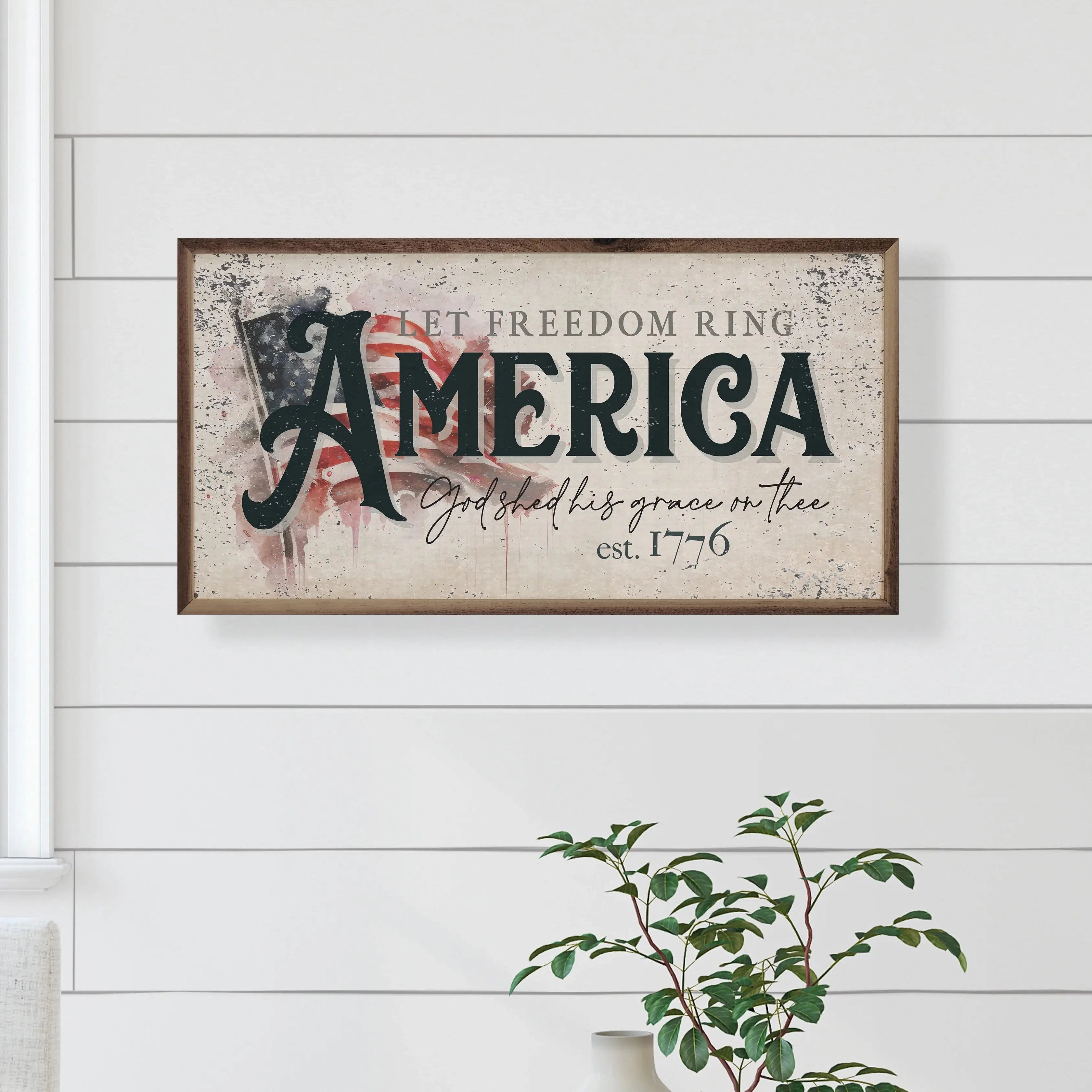 Distressed Let Freedom Ring America Wood Framed Print 