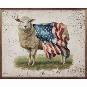 Distressed Patriotic Sheep Flag Left Wood Framed Print 