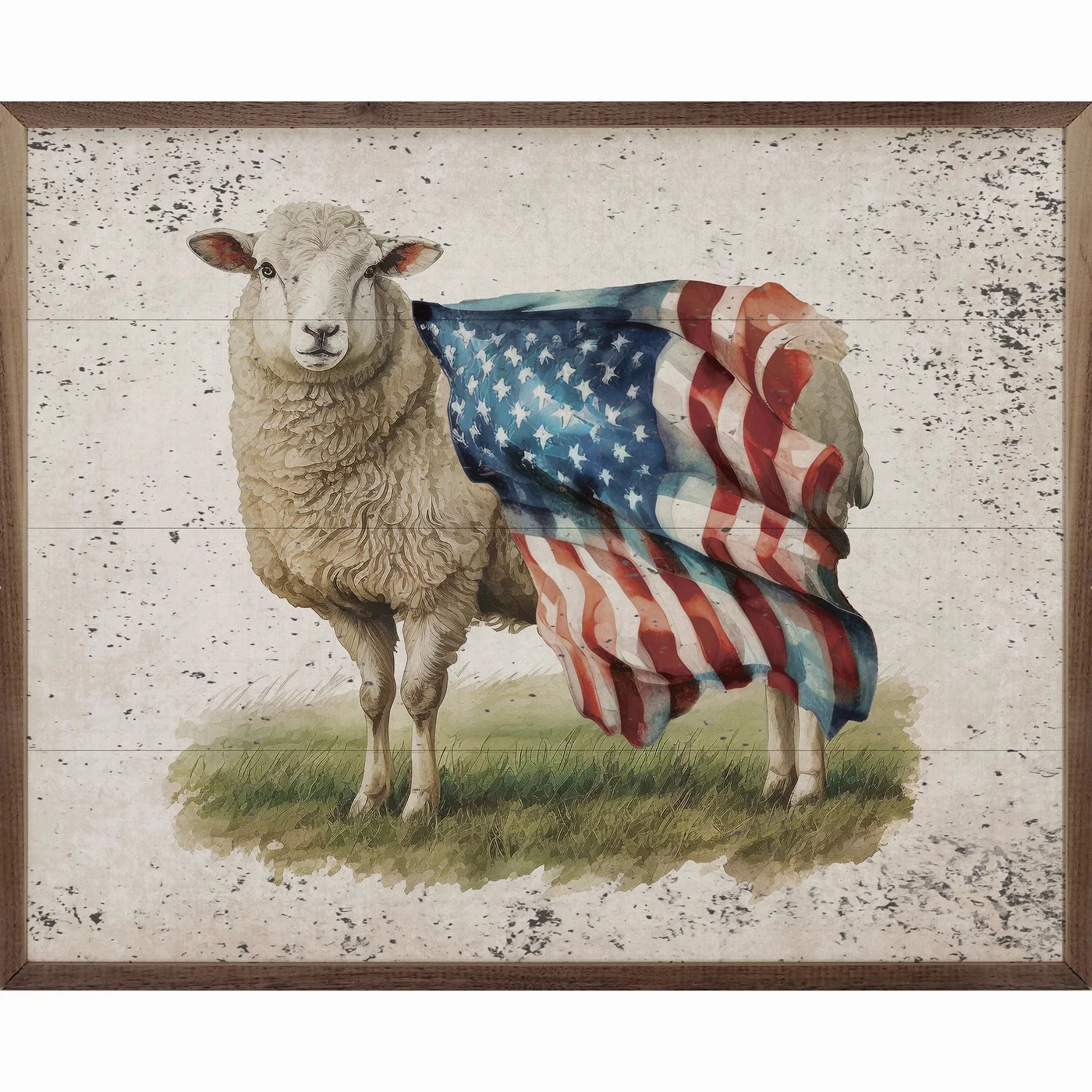 Distressed Patriotic Sheep Flag Left Wood Framed Print 