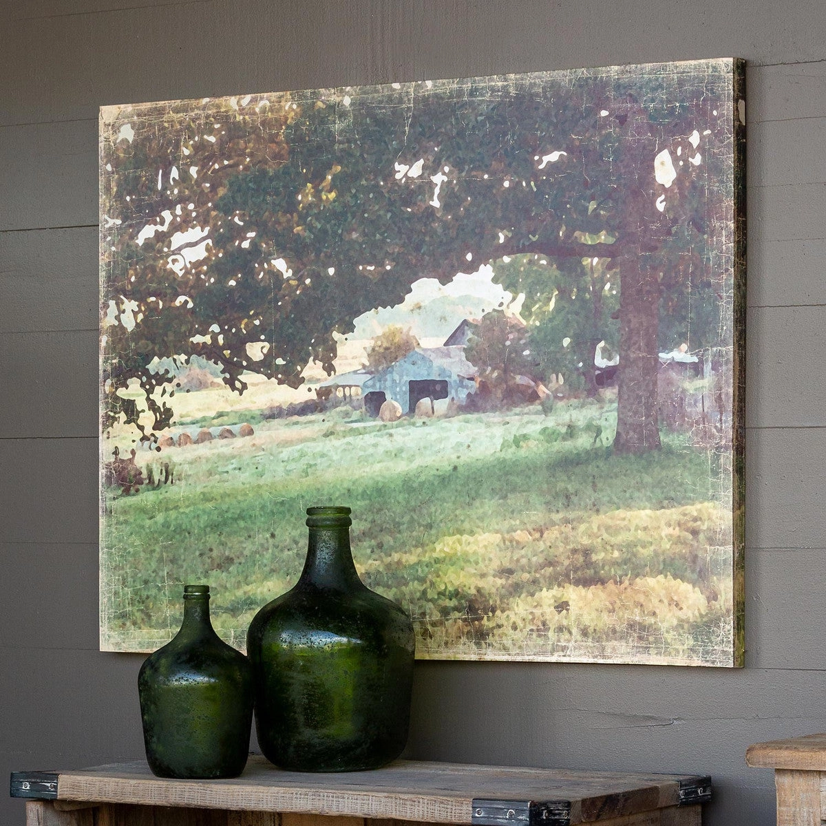 Distressed Watercolor Canvas Barn Print 