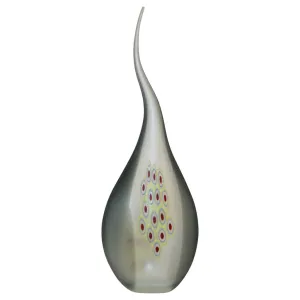 Dona Modern Art Glass Smoked Gray Sculptural Vase with Red and Yellow Murrine 