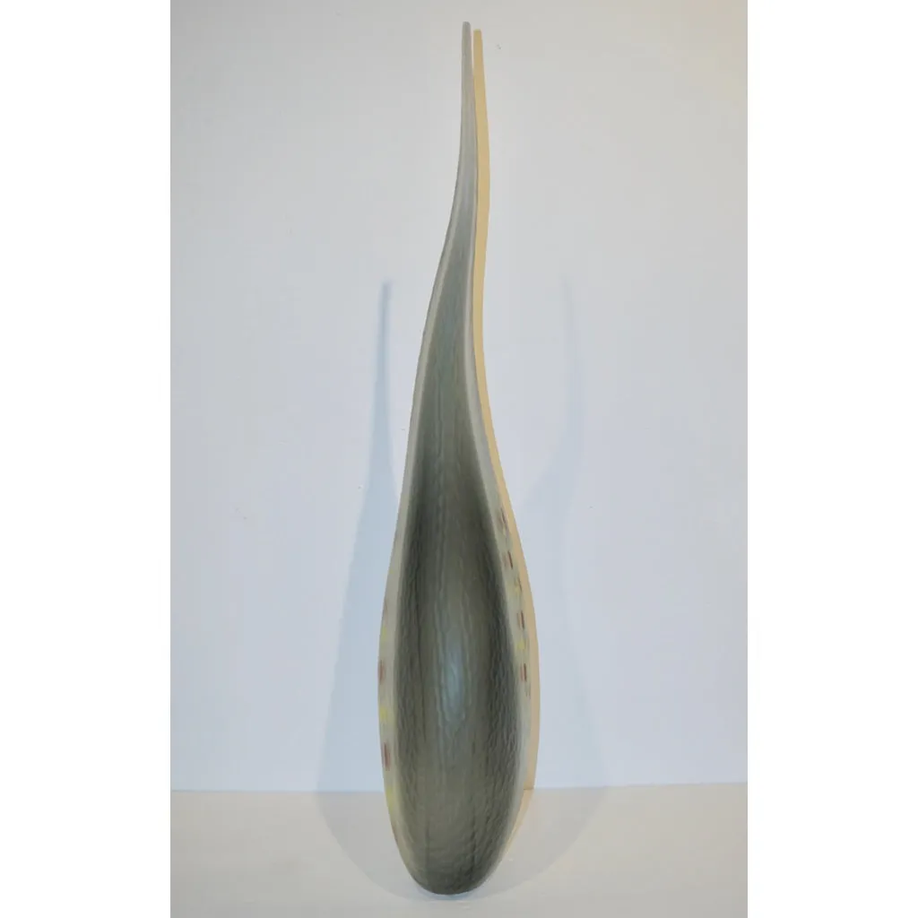 Dona Modern Art Glass Smoked Gray Sculptural Vase with Red and Yellow Murrine