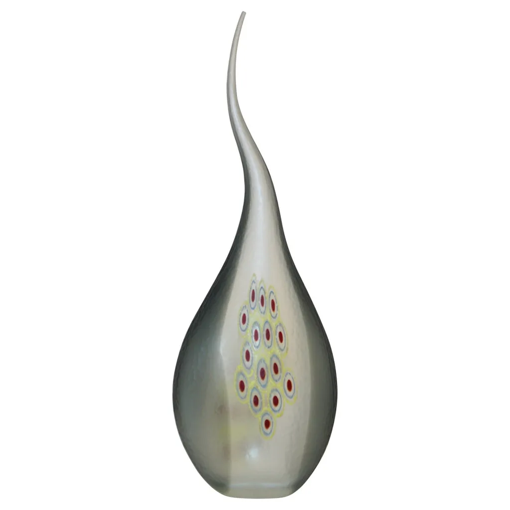 Dona Modern Art Glass Smoked Gray Sculptural Vase with Red and Yellow Murrine 