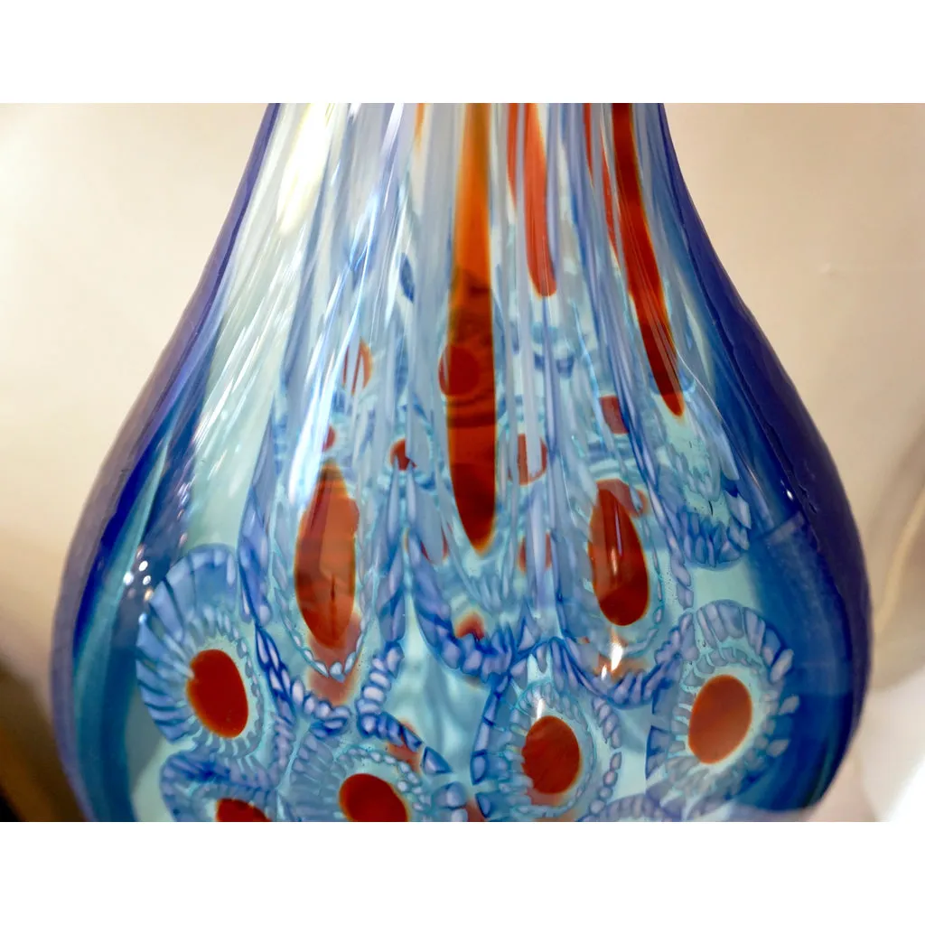 Dona Modern Art Murano Glass Sapphire Blue Sculpture Vase with Red White Murrine