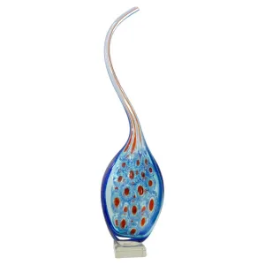 Dona Modern Art Murano Glass Sapphire Blue Sculpture Vase with Red White Murrine 