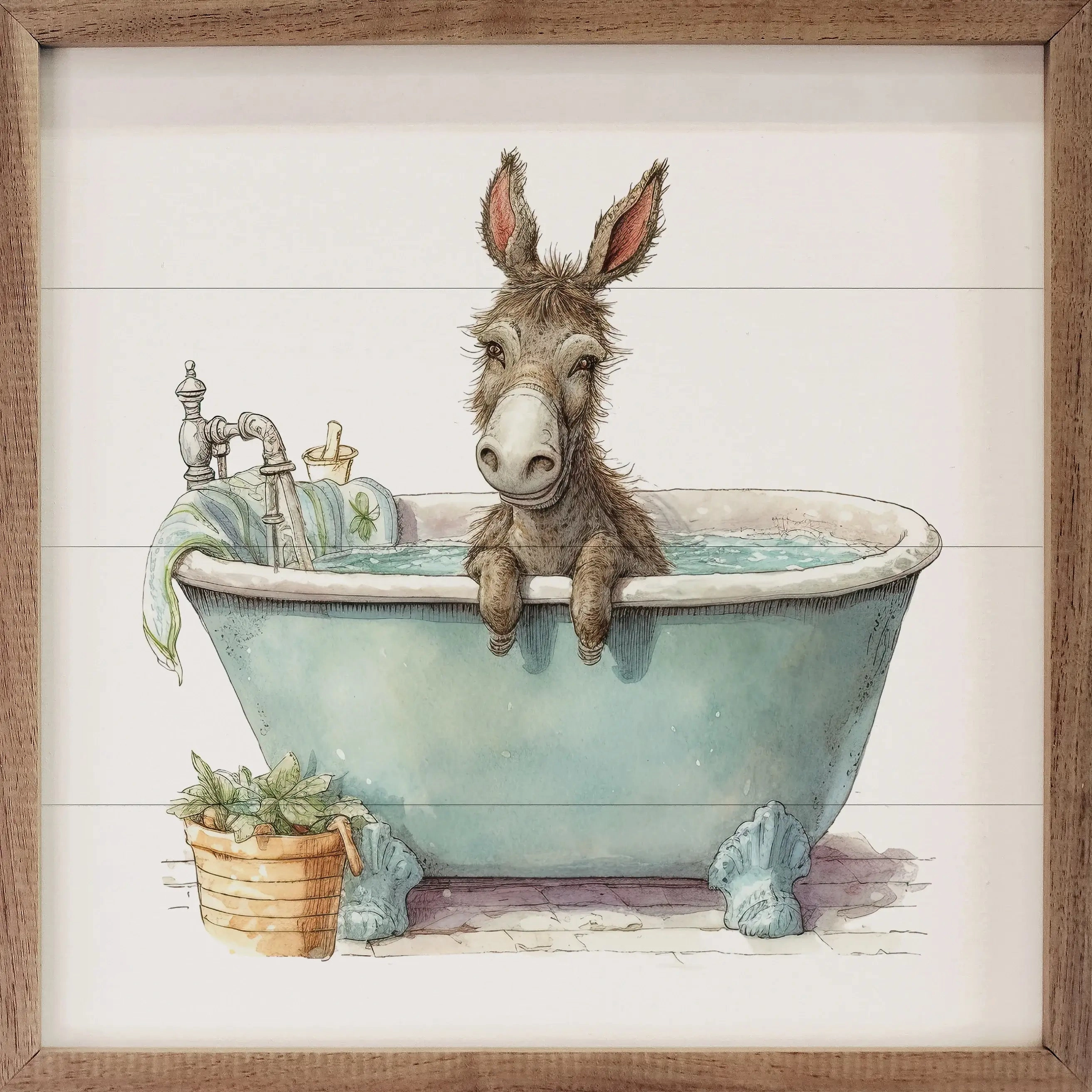Donkey Green Tub Wood Framed Print 