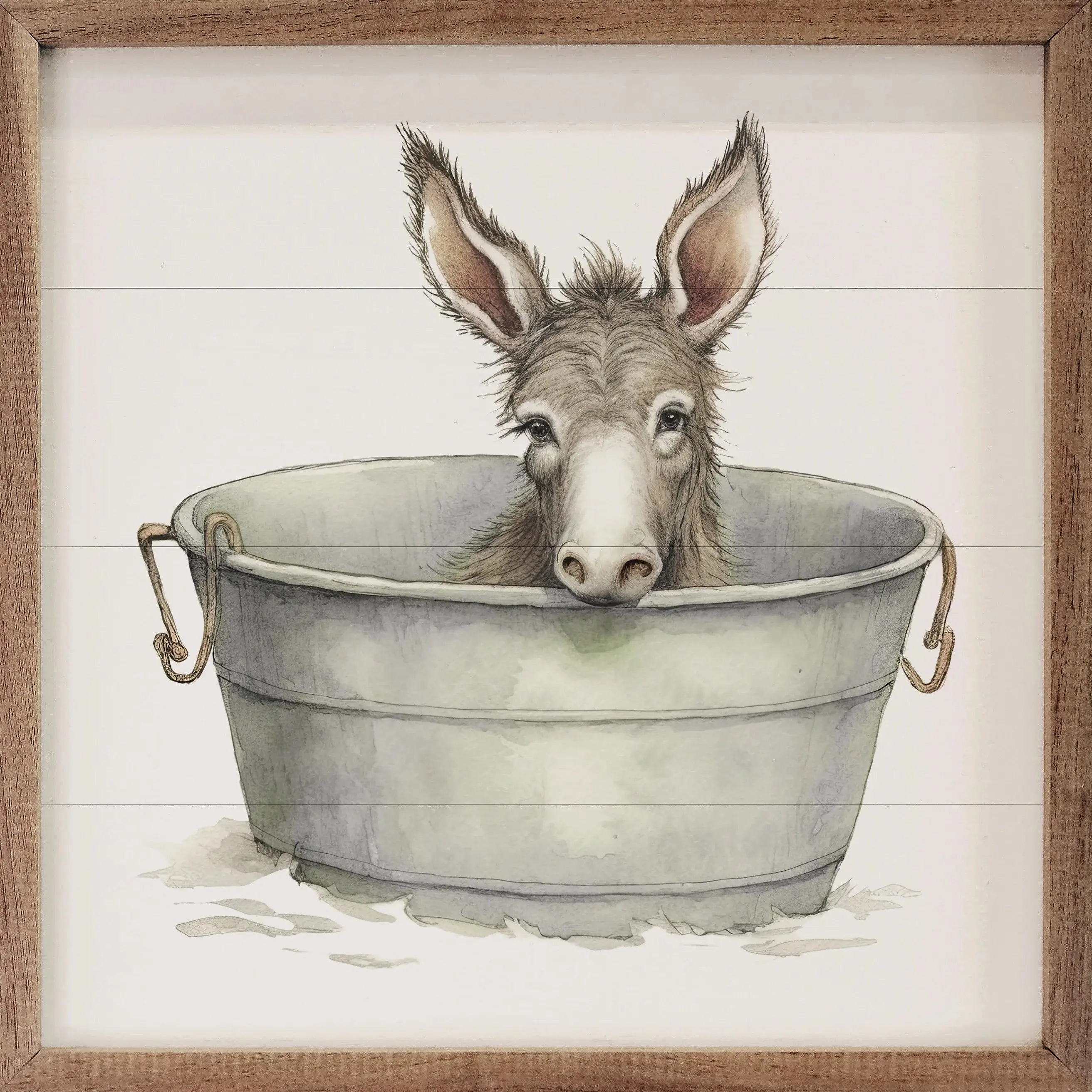 Donkey Metal Tub Wood Framed Print 