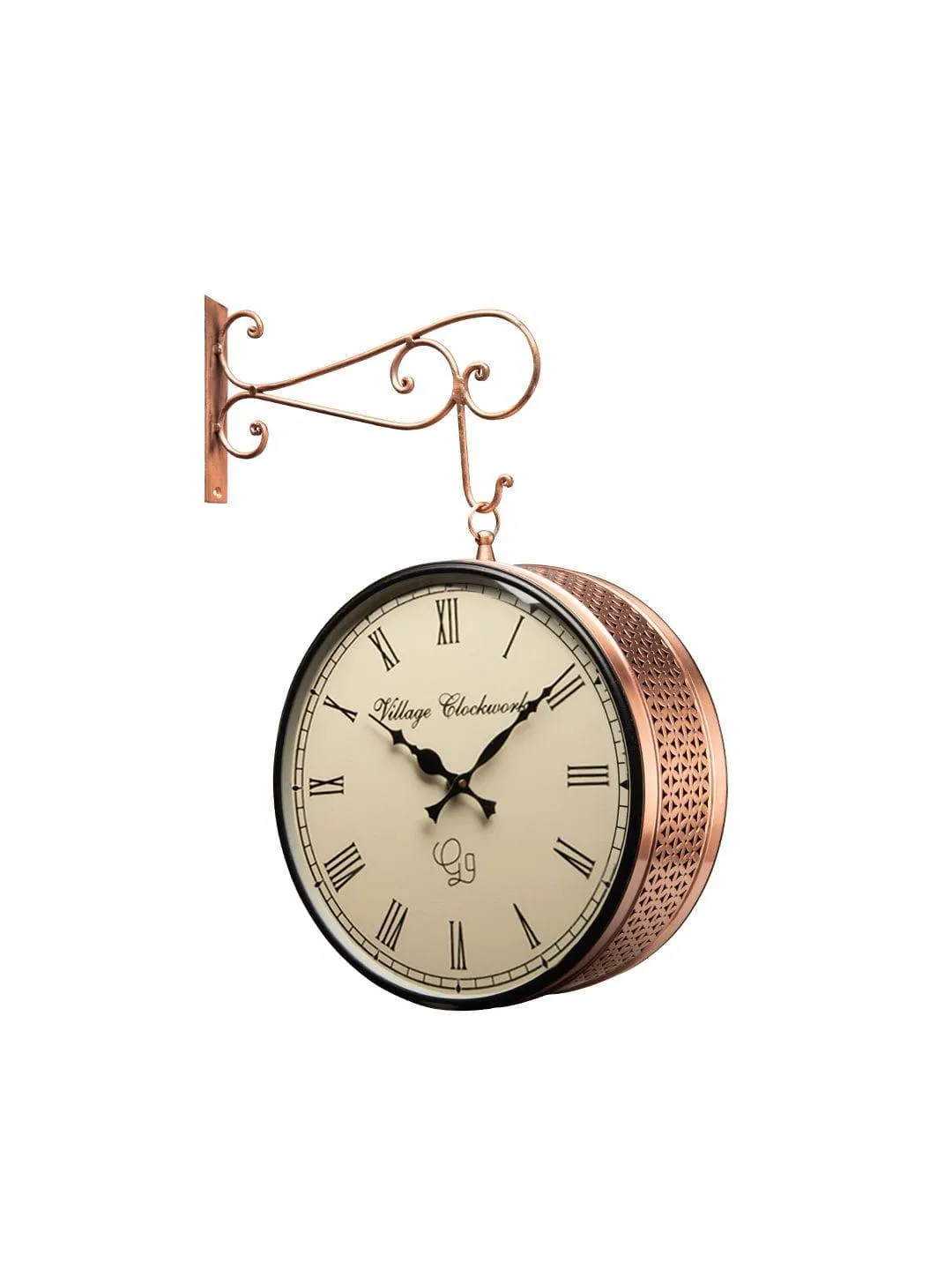 Double Sided Copper Jali Station Wall Clock 10 Inches