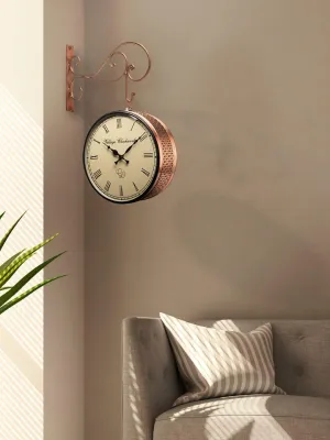 Double Sided Copper Jali Station Wall Clock 10 Inches 