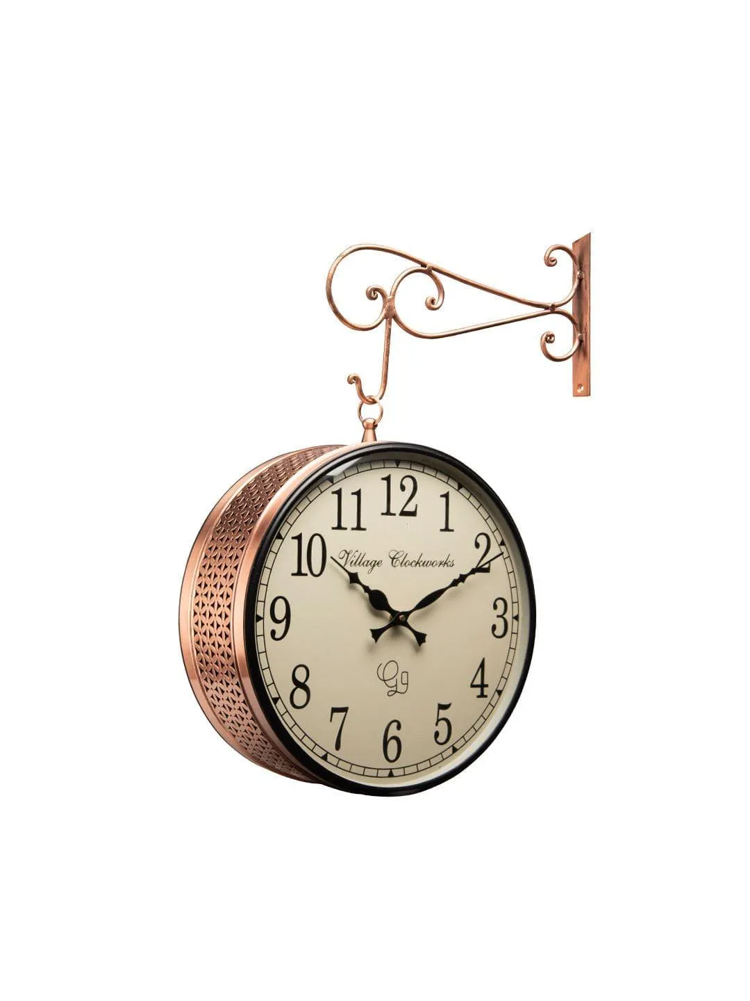 Double Sided Copper Jali Station Wall Clock 10 Inches