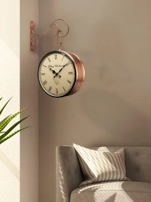 Double Sided Copper Jali Station Wall Clock 12 Inches 