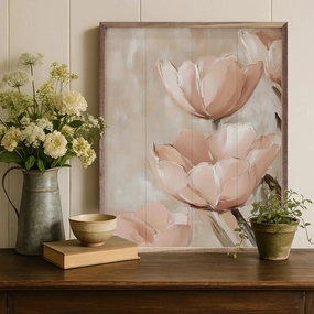 Dusty Pink Floral Wood Framed Print 