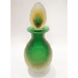 Early 1900s Antique Italian Crystal Green Yellow Layered Murano Glass Bottle 