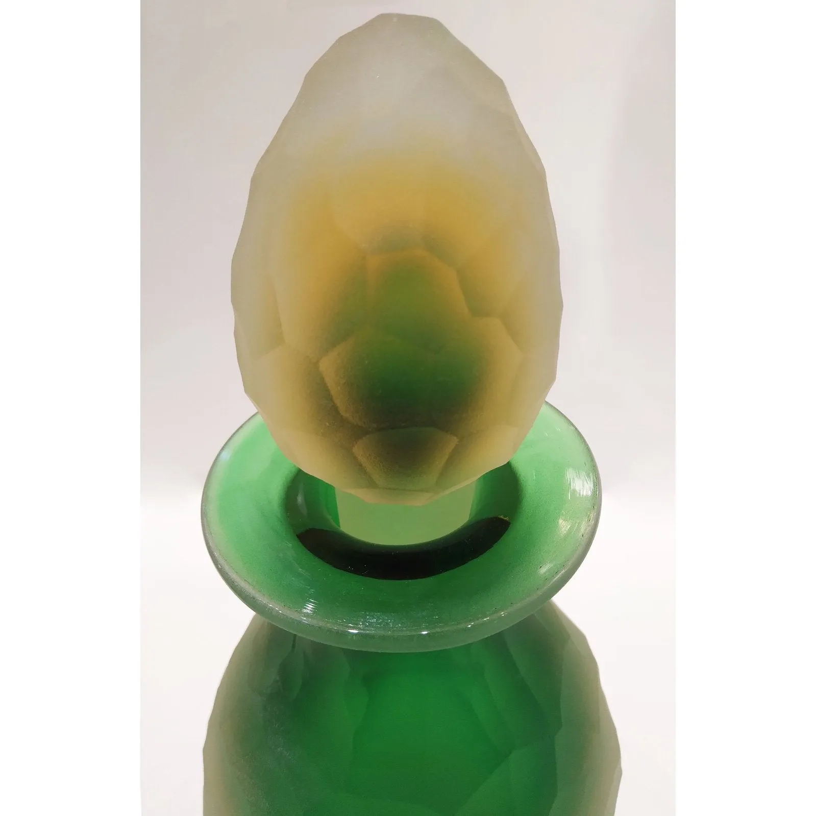 Early 1900s Antique Italian Crystal Green Yellow Layered Murano Glass Bottle