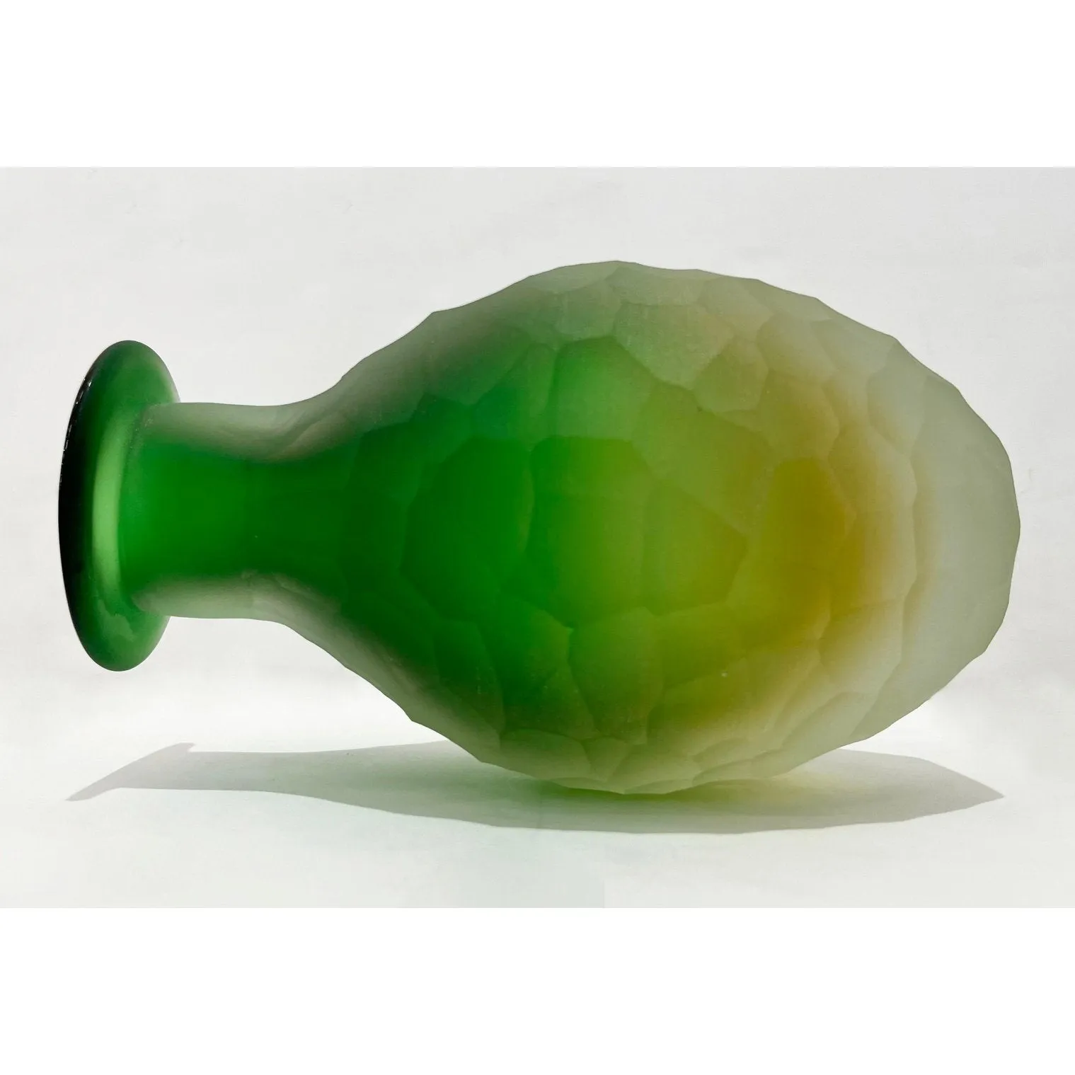 Early 1900s Antique Italian Crystal Green Yellow Layered Murano Glass Bottle