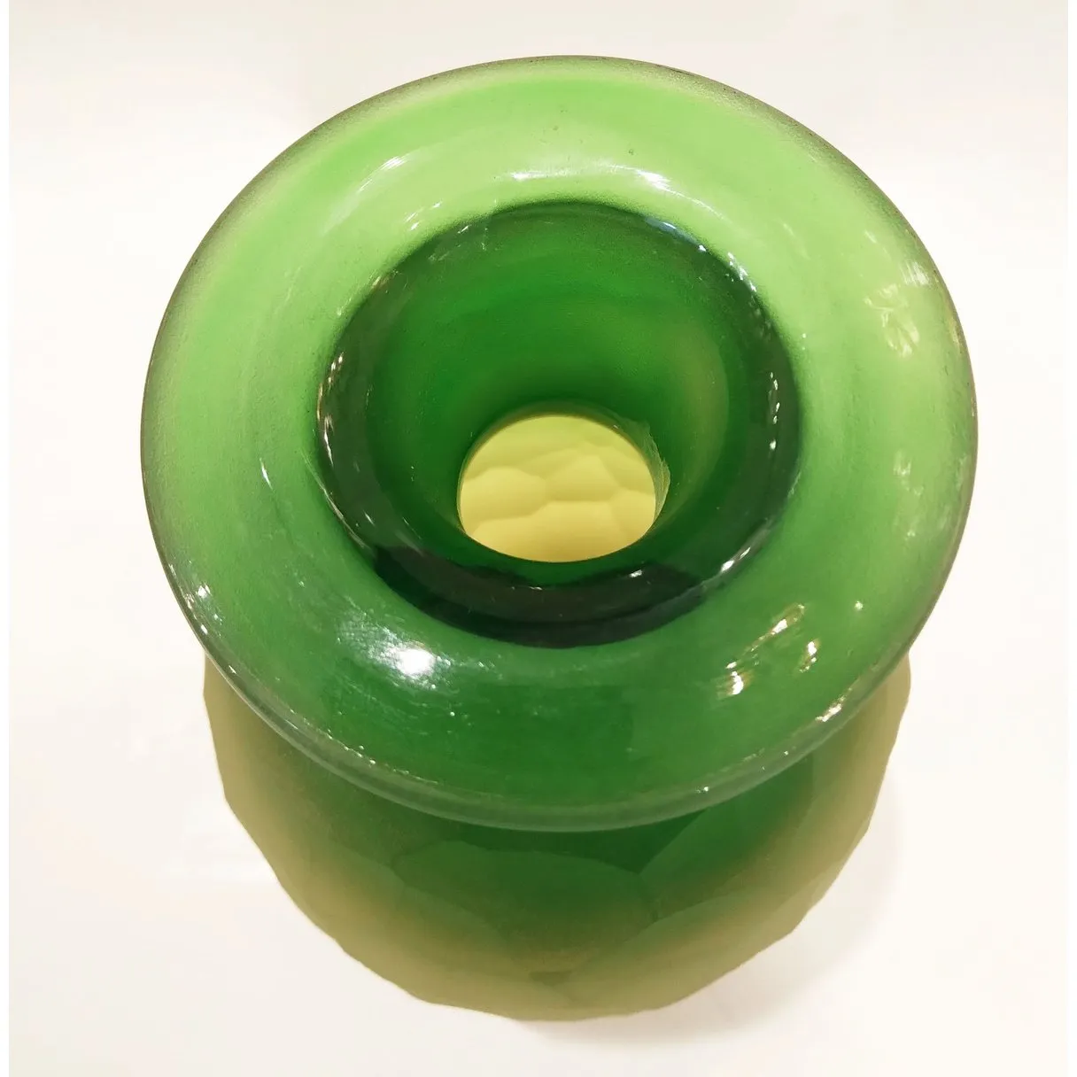 Early 1900s Antique Italian Crystal Green Yellow Layered Murano Glass Bottle