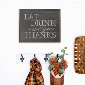 Eat Drink And Give Thanks Wood Framed Print 
