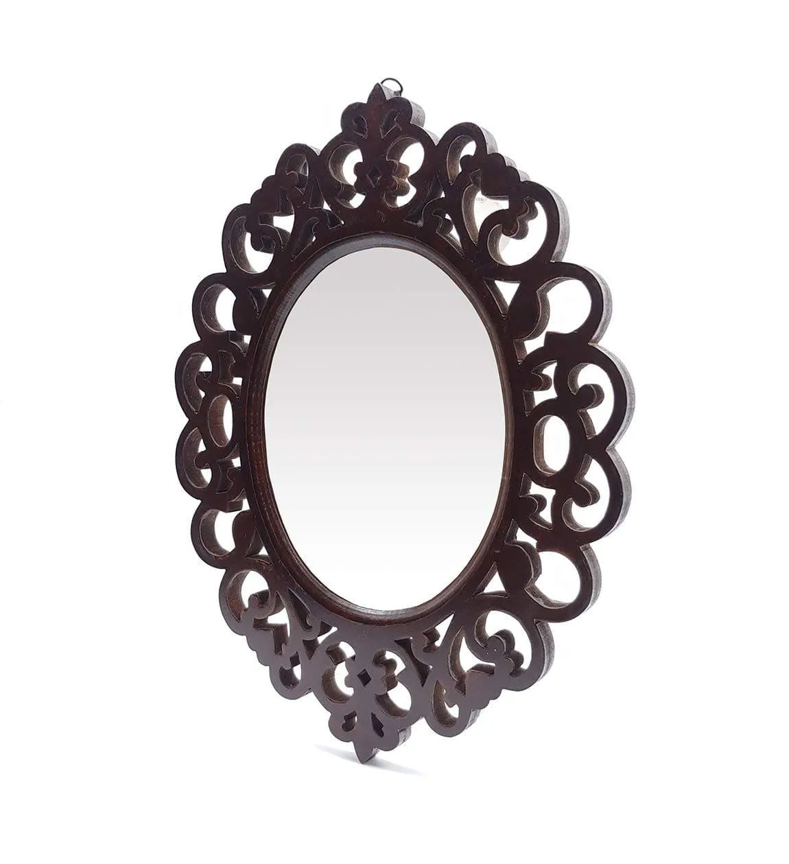 Engineered Wood Oval Decorative Wall Mount Mirror (18 x 14 inch, Brown), Model: TUS-MR-47, Framed