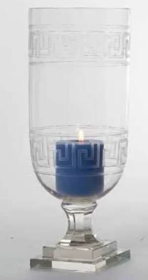 Etched Double Greek Key Medium Hurricane Vase 