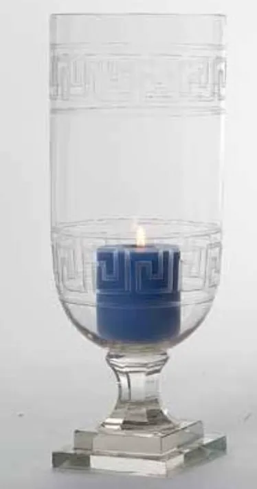 Etched Double Greek Key Medium Hurricane Vase 