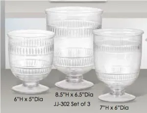 Etched Double Line Diamond Tiffany Cut Hurricane Vases-3 Sizes 