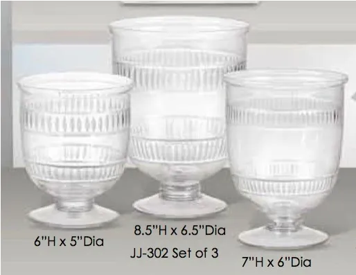 Etched Double Line Diamond Tiffany Cut Hurricane Vases-3 Sizes 