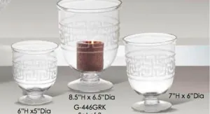 Etched Greek Key Hurricane Vases- 3 Sizes 