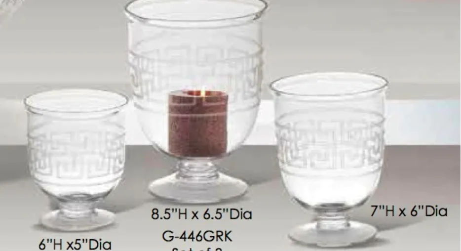 Etched Greek Key Hurricane Vases- 3 Sizes 