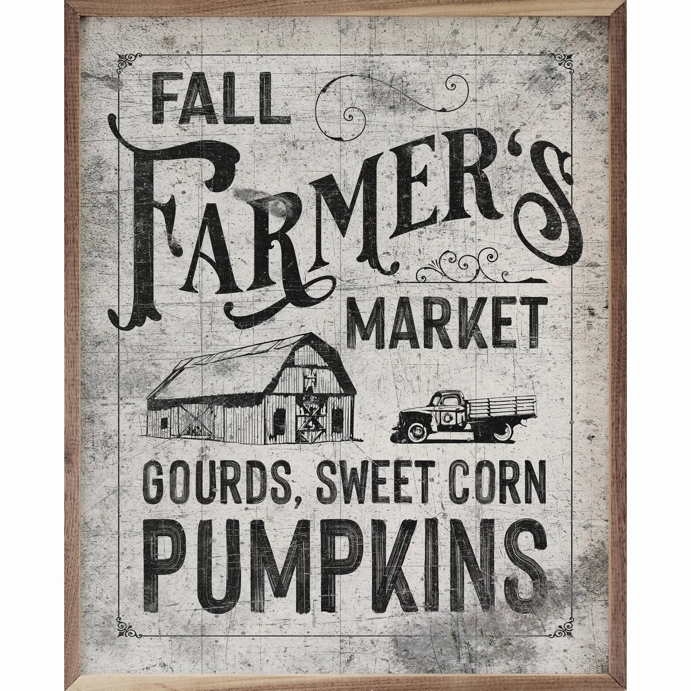Fall Farmer's Market Border White Wood Framed Print 