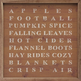Fall Words Orange Wood Framed Print 