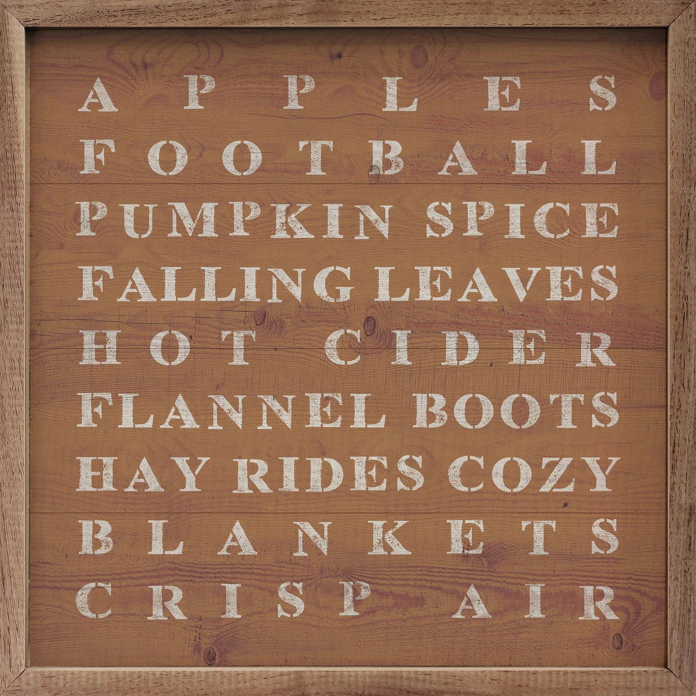 Fall Words Orange Wood Framed Print 