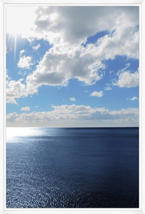 Faraway Blue Waters With Clouds Framed Wall Art 