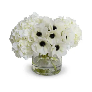 Faux Anemone & Hydrangea Bouquet in Glass Vase 