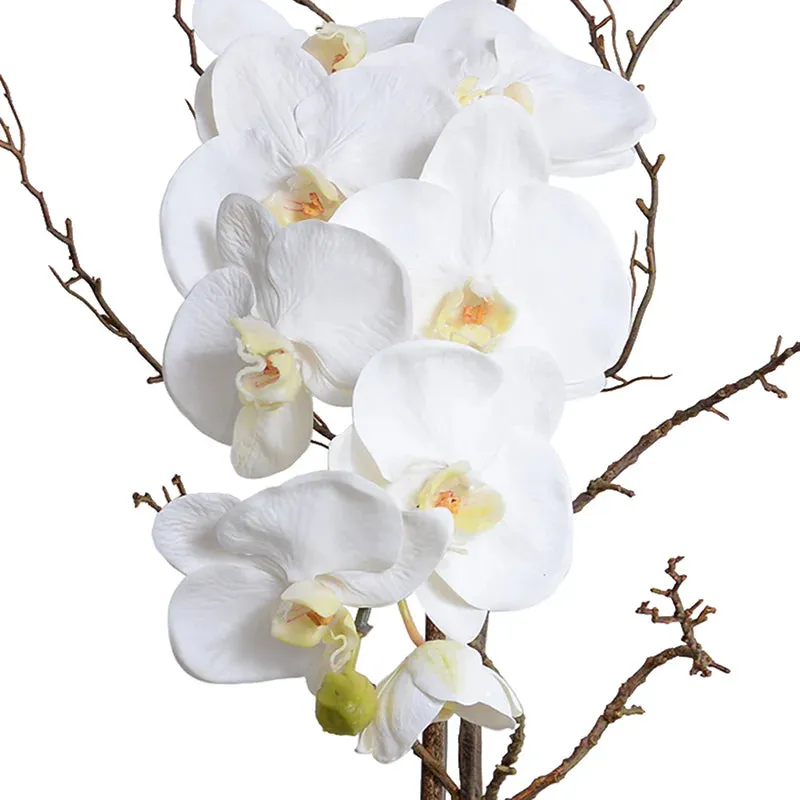 Faux White Phalaenopsis Orchid with Curly Willow in White Pot