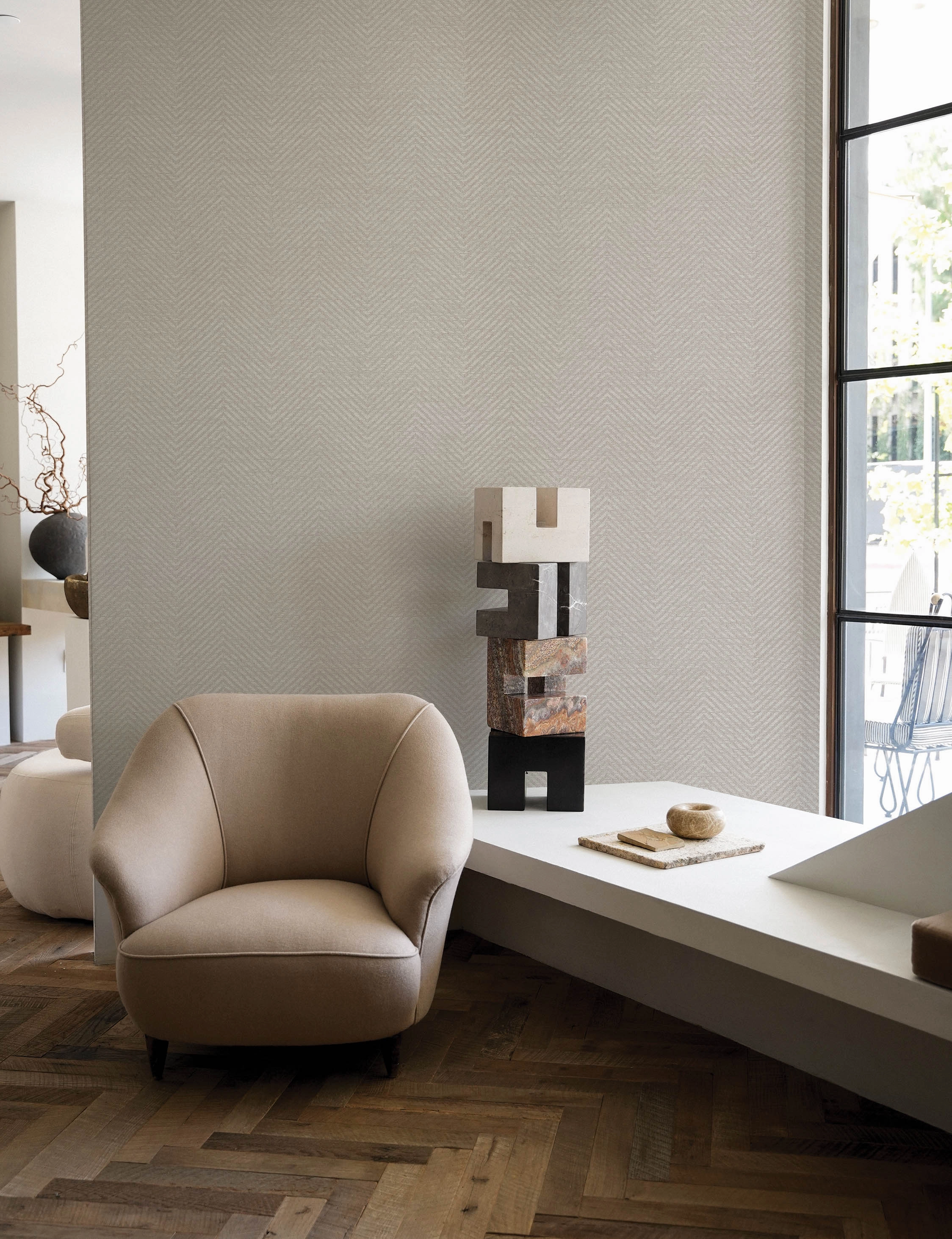 Faux Grasscloth Parquet Textured Peel and Stick Wallpaper by Jeremiah Brent
