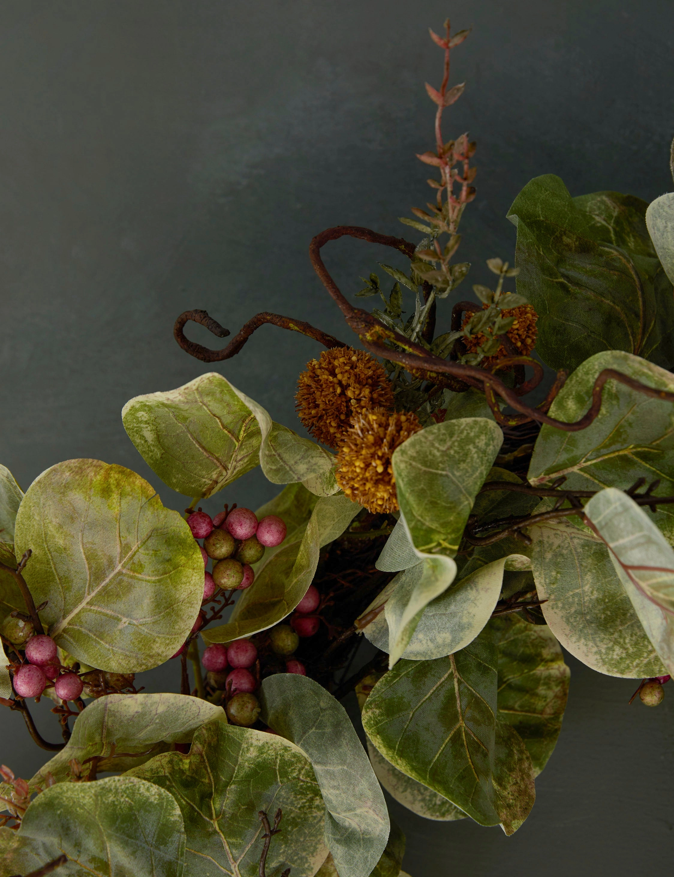 Faux Zanzibar Leaf with Berries Wreath