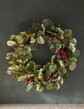 Faux Zanzibar Leaf with Berries Wreath 