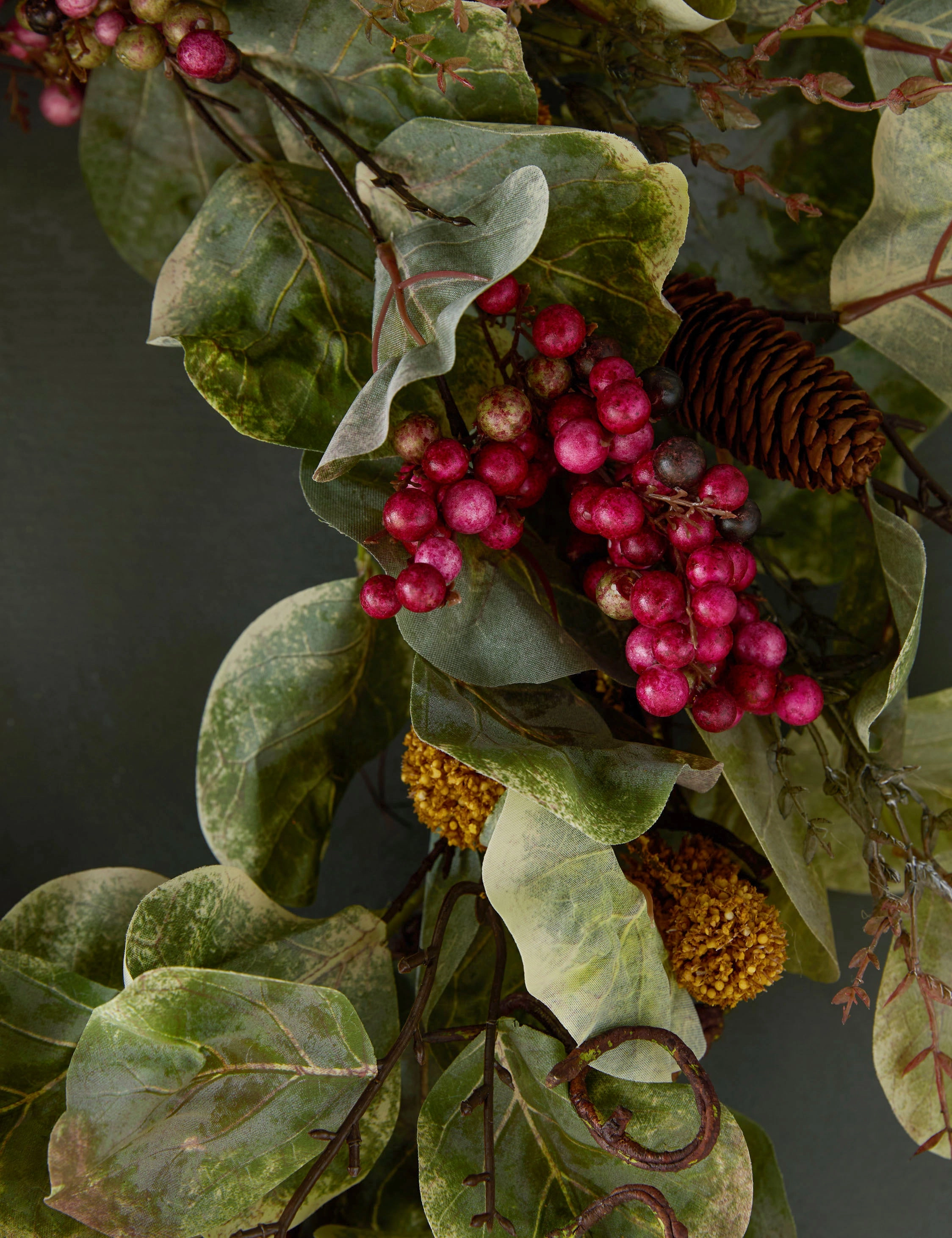 Faux Zanzibar Leaf with Berries Wreath