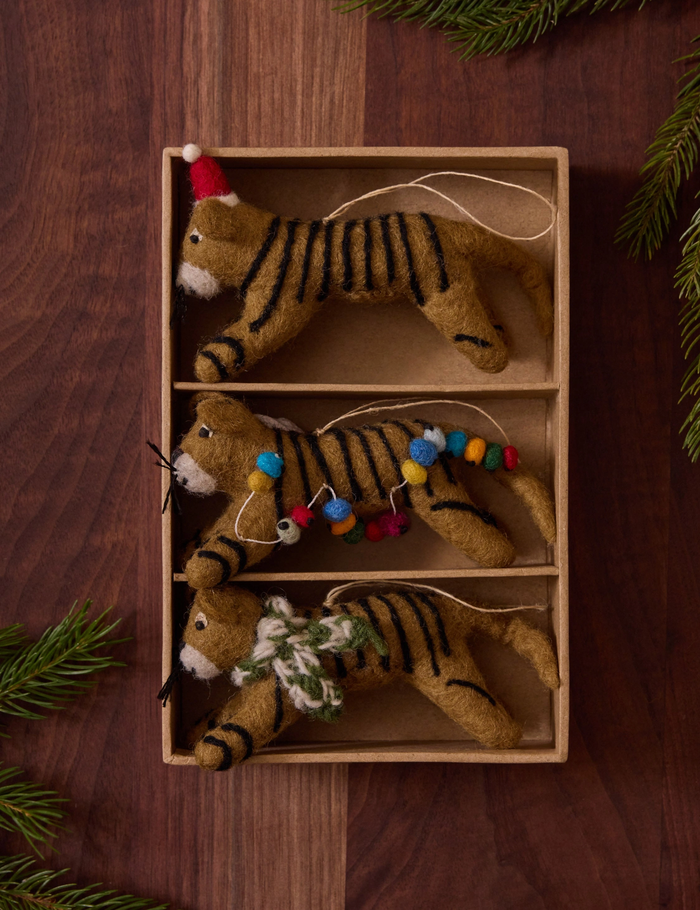 Felt Tiger Trio Ornaments (Set of 3) by Sarah Sherman Samuel