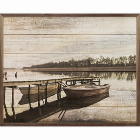 Fishing Boat At The Dock Wood Framed Print 