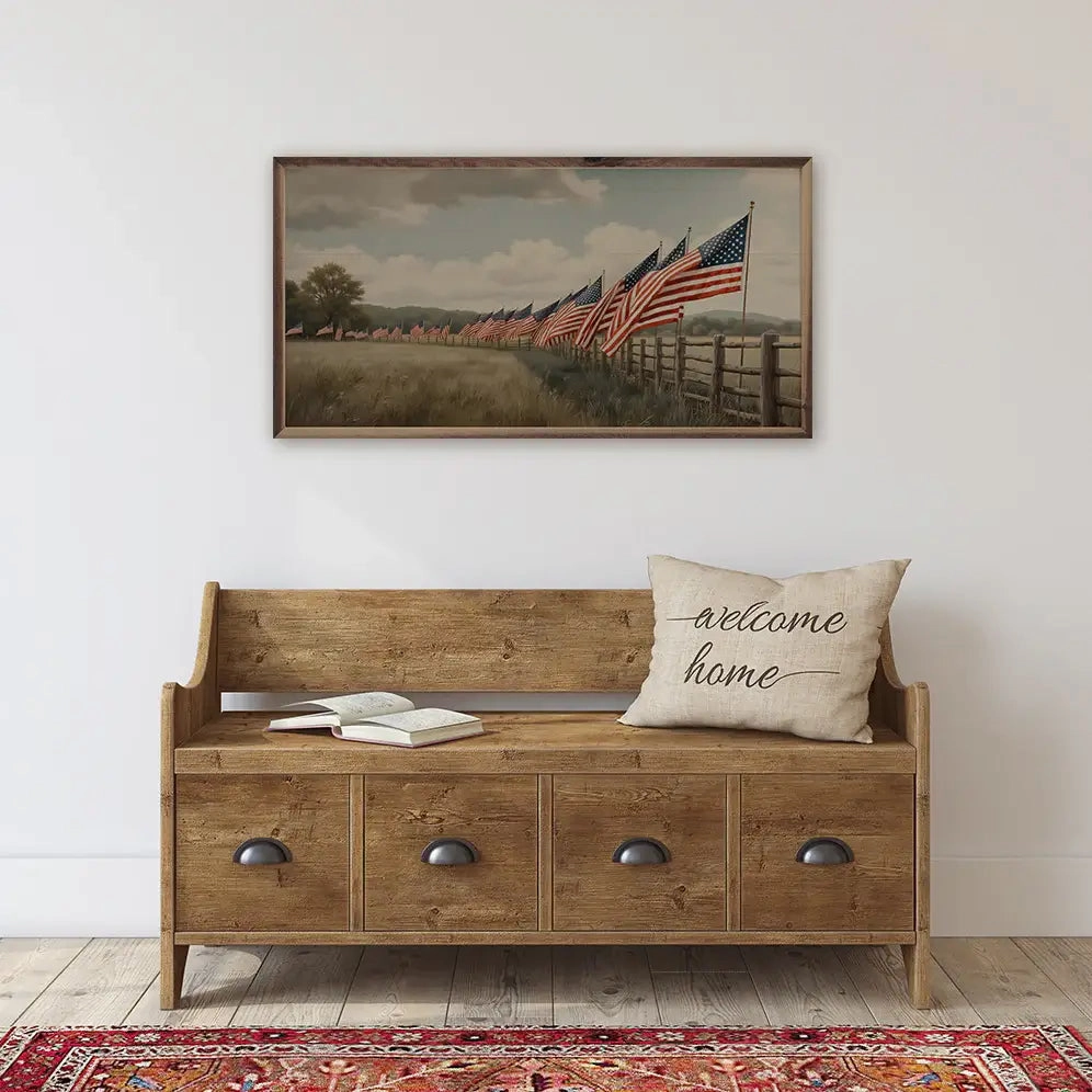 Flags In Field Wood Framed Print