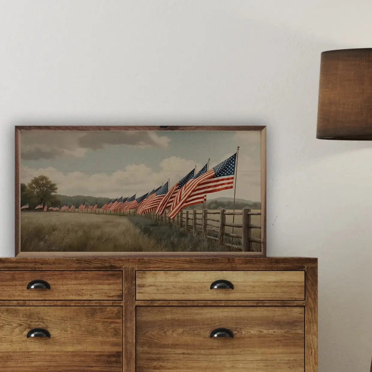 Flags In Field Wood Framed Print 