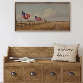 Flags On Fenceline Wood Framed Print 
