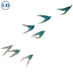 Flight of Aquamarine Birds Contemporary Blown Glass Modern Art Wall Sculpture 