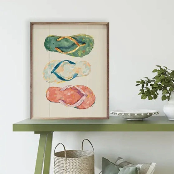 Flip Flops Colorful Wood Framed Print 
