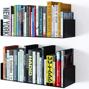 Floating Wall Mount Metal U Shape Shelf  Bookcase Black Set of 2 