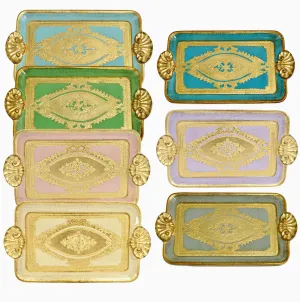 Florentine Carved Wood Rectangle Mini Tray with Shell Handles 