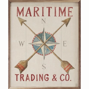 Flour Sack Nautical Compass Wood Framed Print 