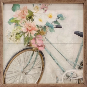Flower Bike 1 Blue By Nina Blue Wood Framed Print 